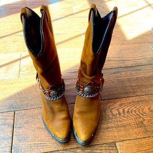 Dingo Western Detail Brown Leather Cowboy Boots